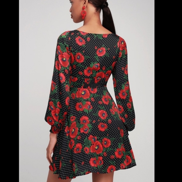 ♥️Free People Floral Polka Dot Long Sleeve Dress Valentines Day Sexy Feminine S - Picture 5 of 10